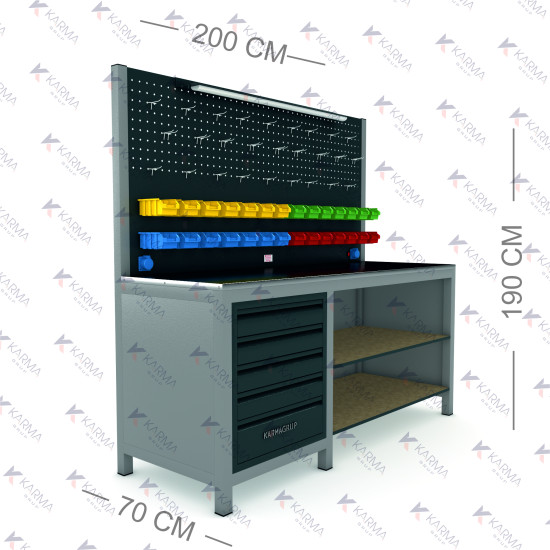 KARMA 2MT 5 ÇEKMECELİ RAFLI ÇALIŞMA TEZGAHI