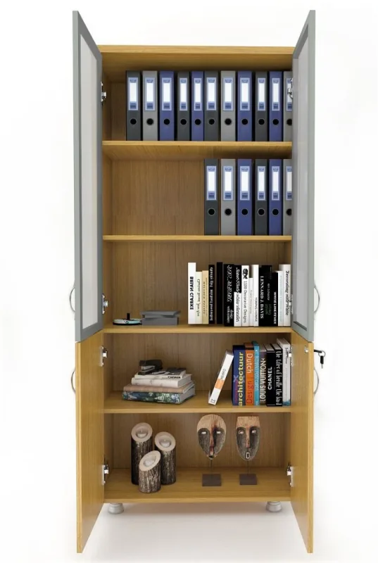 2 CAM KAPAKLI KİLİTLİ DOSYA DOLABI TEAK 80X38X188