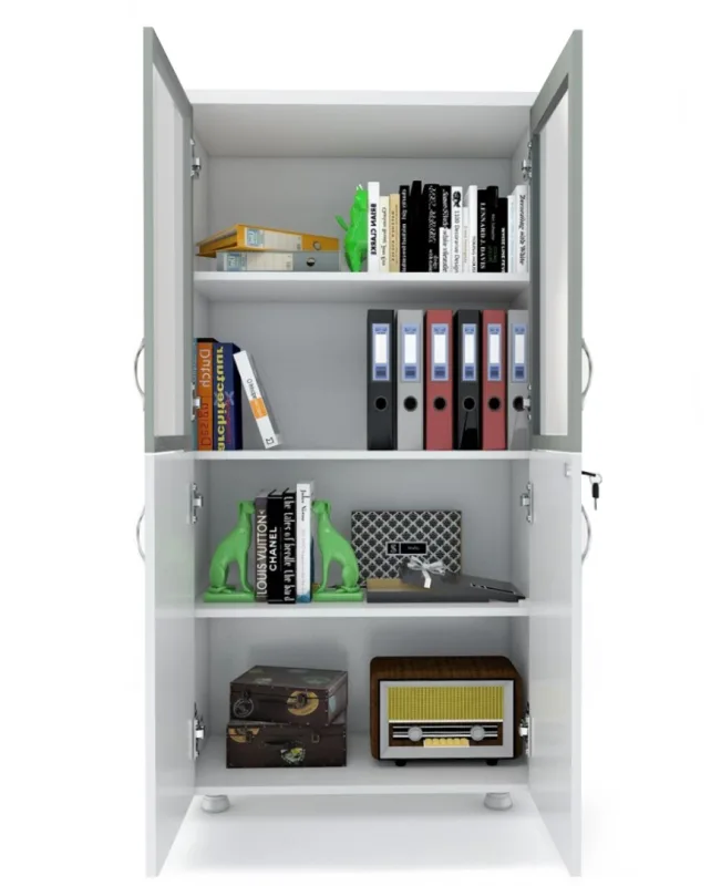 2 CAM KAPAK KİLİTLİ DOSYA DOLABI BEYAZ 80X38X153