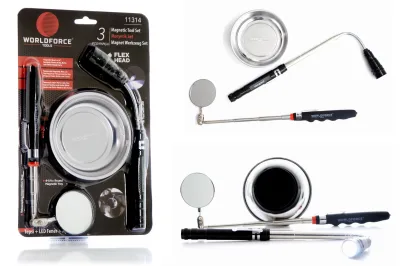 11314 Manyetik Set 3'Lü (Tepsi + LED Fener + Ayna)